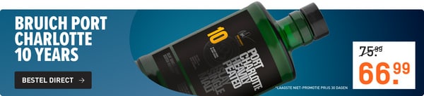 BRUICH PORT CHARLOTTE 10 Years. Een krachtige complexe whisky. Port Charlotte is een cuv&eacute;e van vaten die door master distiller Jim McEwan met de hand zijn geselecteerd. Deze whisky getuigt van het geloof in het belang van grondstoffen. Van 75,99 voor 66,99